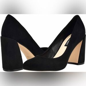 Nine West Women's Yunip Pump black suede block heel staple piece new